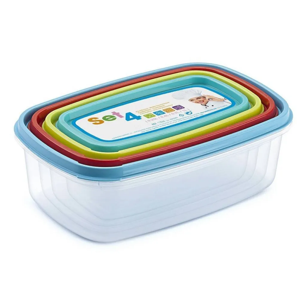 SET 4 CONTENITORI ERMETICI PER ALIMENTI CON COPERCHIO RETTANGOLARI VARIE MISURE