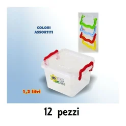 SET 12 CONTENITORI PLASTICA 1200ML CIBO ALIMENTI FRIGORIFERO QUADRATI MANICI