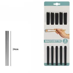 SET 5 COPPIE 10 BACCHETTE LEGNO CINESI GIAPPONESI POSATE CUCINA 24 CM NERE 74193
