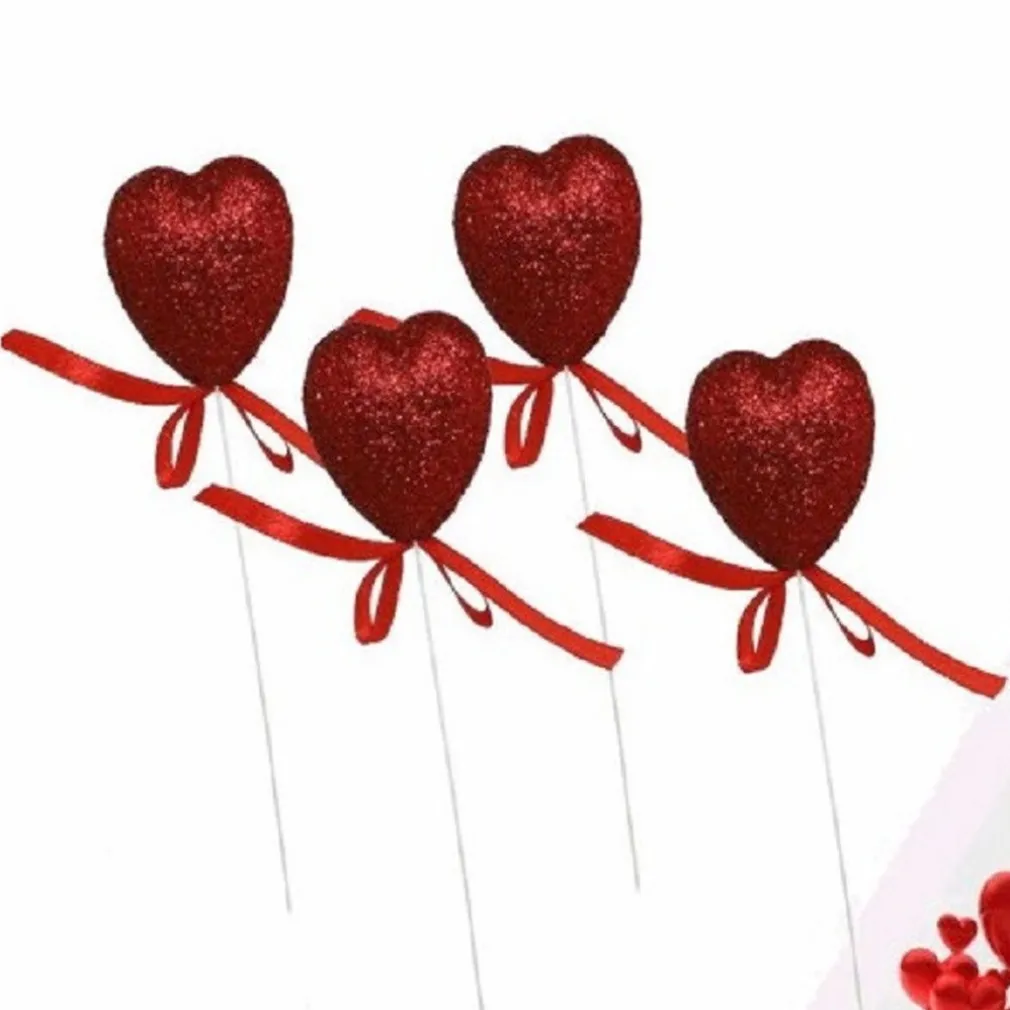 SET 8 CUORI GLITTERATI IN POLISTIROLO CON STAND SPILLONE 5CM SAN VALENTINO 68331