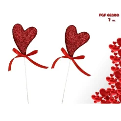 SET 4 CUORI GLITTERATI IN POLISTIROLO SPILLONE CON STAND 7CM SAN VALENTINO 68300