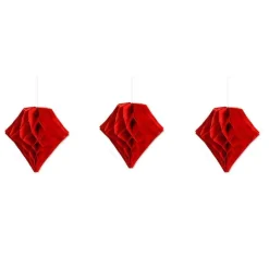 SET 3 FESTONI DIAMANTE DECORATIVI ROSSI CARTA VELINA DECORAZIONI ADDOBBI FESTE