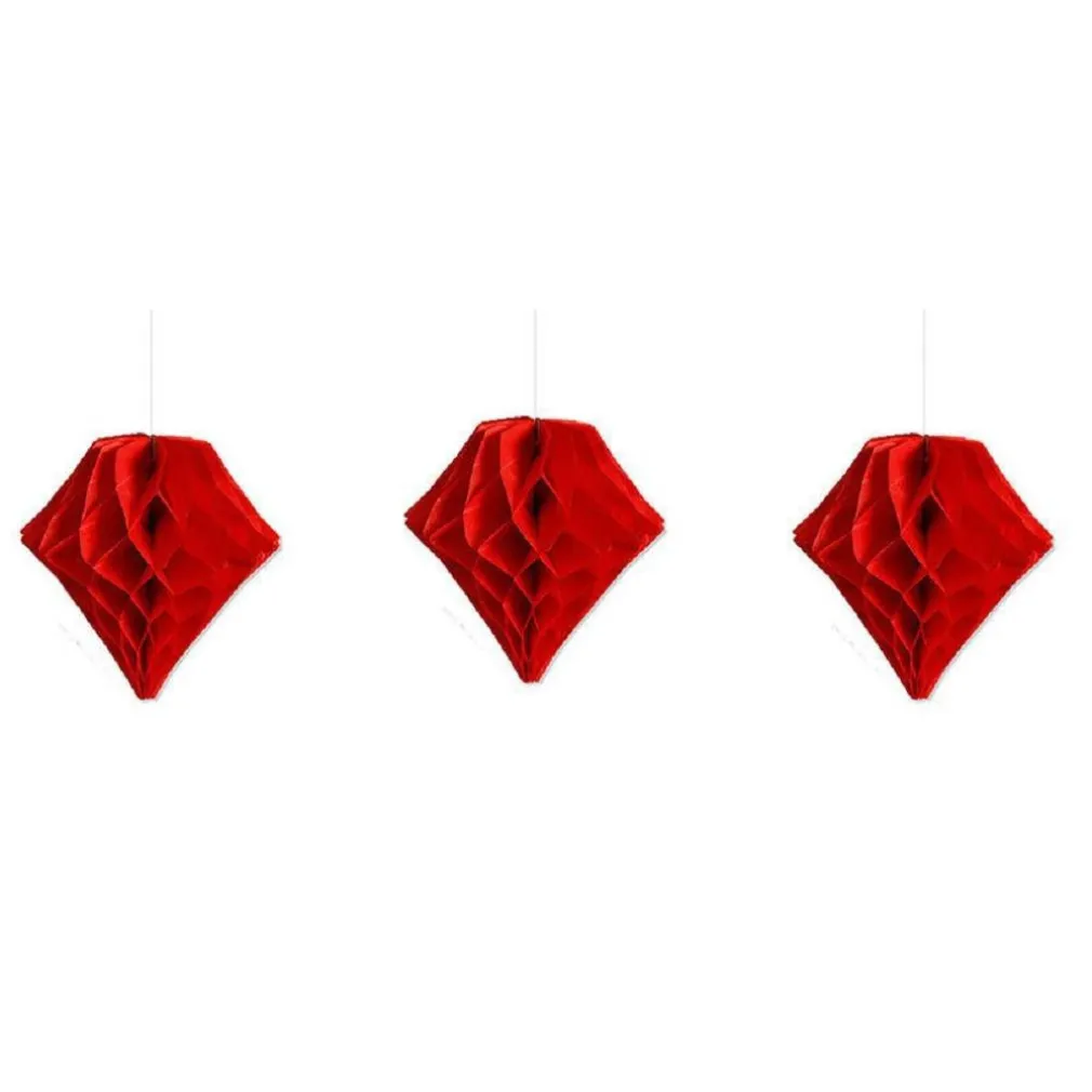 SET 3 FESTONI DIAMANTE DECORATIVI ROSSI CARTA VELINA DECORAZIONI ADDOBBI FESTE