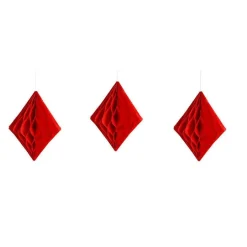 SET 3 FESTONI ROMBO DECORATIVI ROSSI CARTA VELINA DECORAZIONI ADDOBBI FESTE