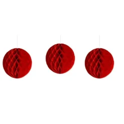 SET 3 FESTONI SFERA DECORATIVI ROSSI CARTA VELINA DECORAZIONI ADDOBBI FESTE