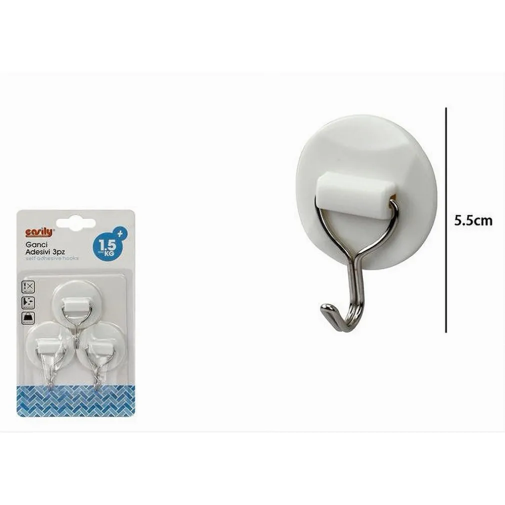 SET 3 GANCI APPENDINI ADESIVI PARETE CASA CUCINA BAGNO ATTACCAPANNI TONDI 79343