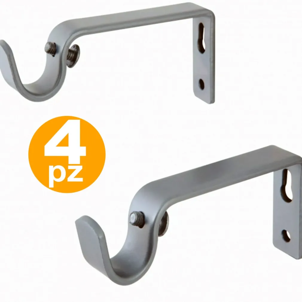 SET 4 GANCI GANCIO SUPPORTO PER BASTONE TENDA MAX 2 CM ACCIAIO FISSAGGIO PARETE
