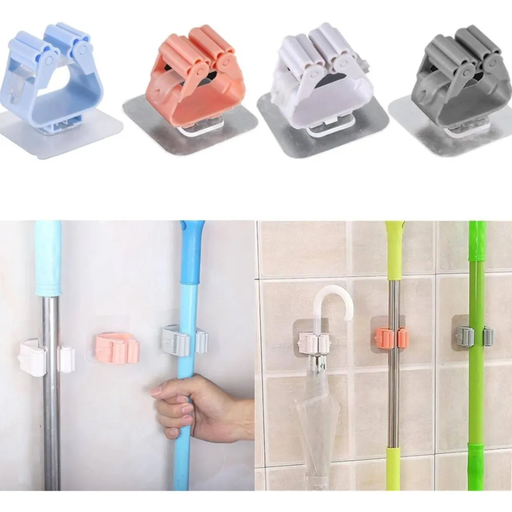 SET 2 GANCI PORTA SCOPA MOP SUPPORTO ADESIVO RESISTENTE APPENDINO BAGNO CUCINA