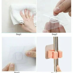 SET 2 GANCI PORTA SCOPA MOP SUPPORTO ADESIVO RESISTENTE APPENDINO BAGNO CUCINA