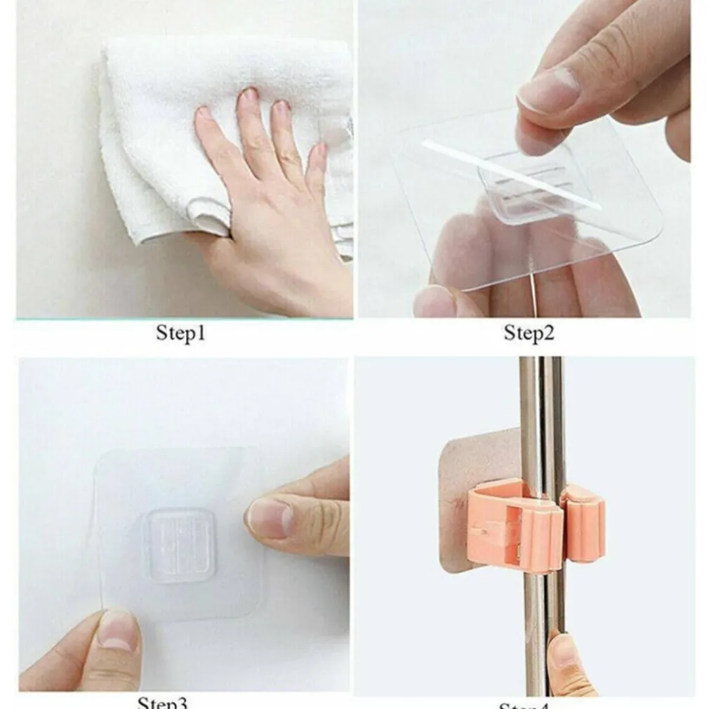SET 2 GANCI PORTA SCOPA MOP SUPPORTO ADESIVO RESISTENTE APPENDINO BAGNO CUCINA