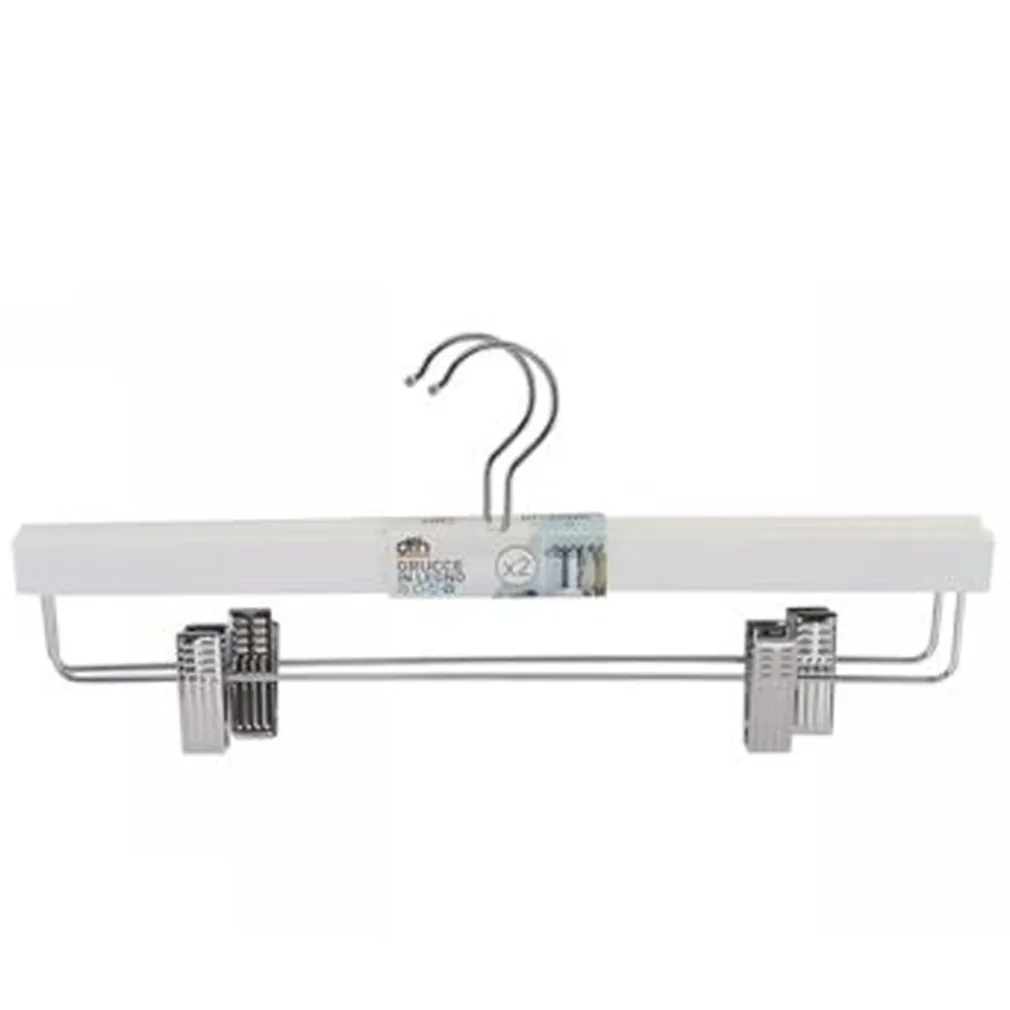 SET 2 GRUCCE PANTALONI IN LEGNO BIANCO ARMADIO CLIP ANTISCIVOLO GONNE SHORTS 36