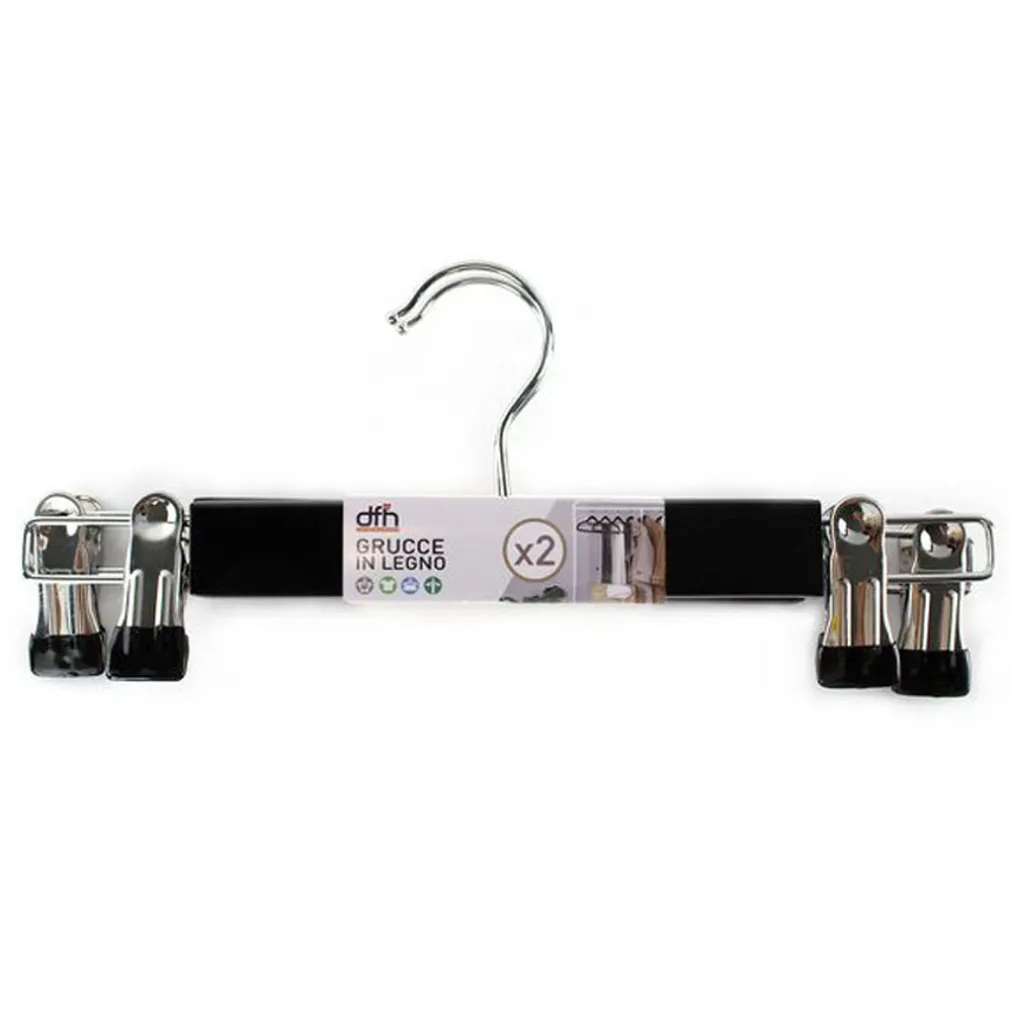 SET 2 GRUCCE PANTALONI IN LEGNO NERE ARMADIO CLIP ANTISCIVOLO GONNE SHORTS TOP