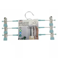 SET 3 GRUCCE PANTALONI IN METALLO AZZURRO ARMADIO CLIP ANTISCIVOLO GONNE SHORTS