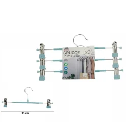 SET 3 GRUCCE PANTALONI IN METALLO AZZURRO ARMADIO CLIP ANTISCIVOLO GONNE SHORTS