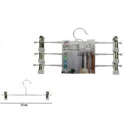 SET 3 GRUCCE PANTALONI IN METALLO BIANCHE ARMADIO CLIP ANTISCIVOLO GONNE SHORTS