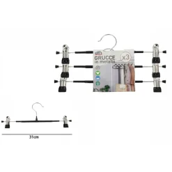 SET 3 GRUCCE PANTALONI IN METALLO ARMADIO CLIP ANTISCIVOLO GONNE SHORTS TOP 31CM