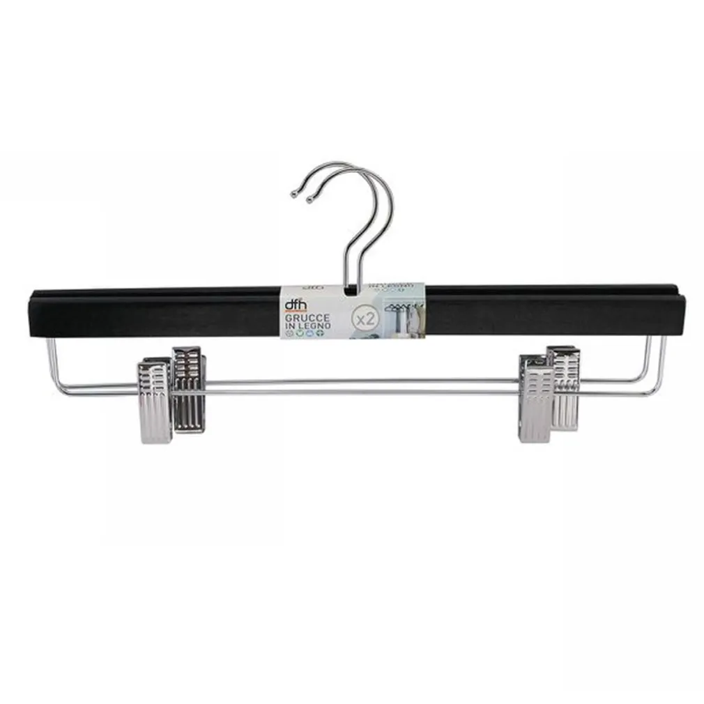 SET 2 GRUCCE PANTALONI IN LEGNO NERE ARMADIO CLIP ANTISCIVOLO GONNE SHORTS 36 CM