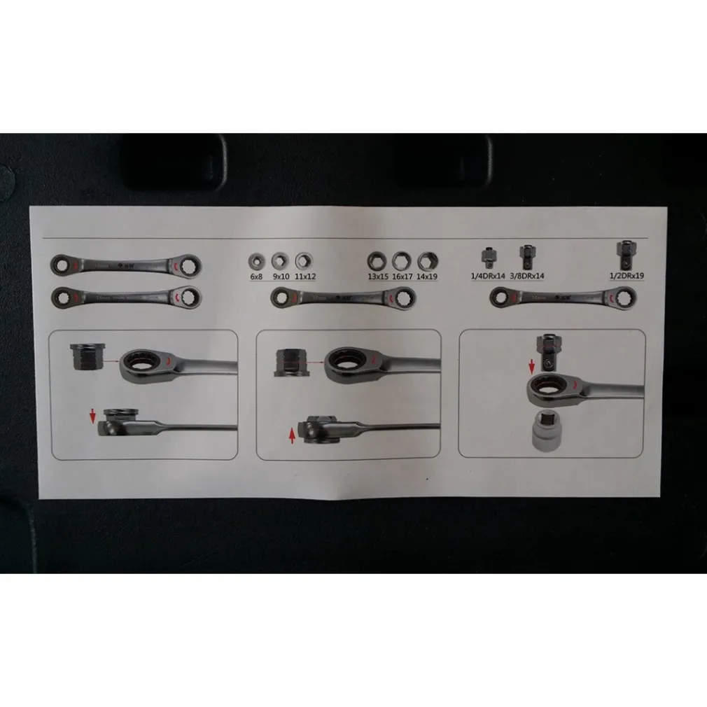 SET 15 IN 1 CHIAVE CRICCHETTO 14x19mm NON REVERSIBILE ADATTATORI INNESTI