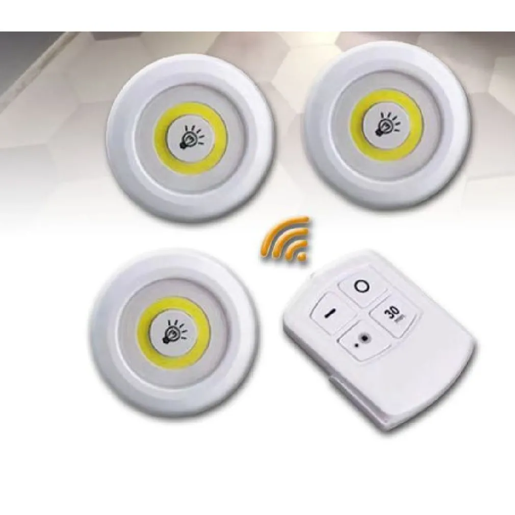SET 3 LUCI LED COB CON TELECOMANDO LUCE REGOLABILE LAMPADA DISCO ARMADIO TX-9728