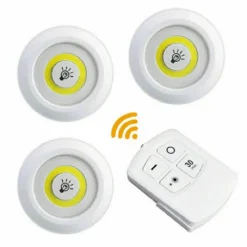 SET 3 LUCI LED COB CON TELECOMANDO LUCE REGOLABILE LAMPADA DISCO ARMADIO TX-9728