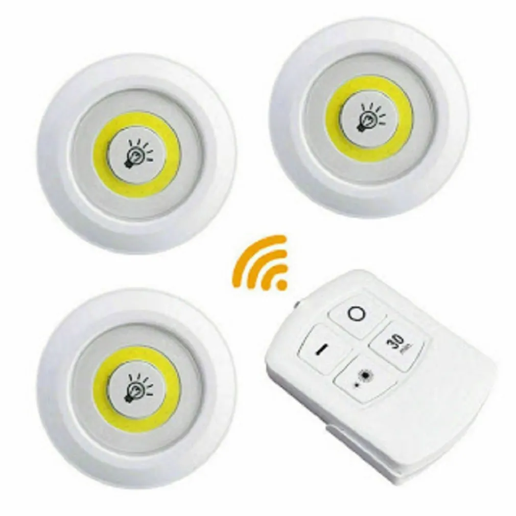 SET 3 LUCI LED COB CON TELECOMANDO LUCE REGOLABILE LAMPADA DISCO ARMADIO TX-9728