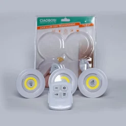 SET 3 LUCI LED COB CON TELECOMANDO LUCE REGOLABILE LAMPADA DISCO ARMADIO TX-9728