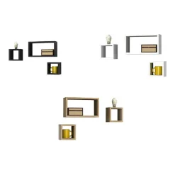 SET 3 MENSOLE CUBI A PARETE IN LEGNO MDF SCAFFALE LIBRERIA MENSOLA VARI COLORI
