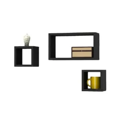 SET 3 MENSOLE CUBI A PARETE IN LEGNO MDF SCAFFALE LIBRERIA MENSOLA VARI COLORI