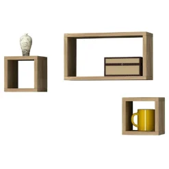 SET 3 MENSOLE CUBI A PARETE IN LEGNO MDF SCAFFALE LIBRERIA MENSOLA VARI COLORI