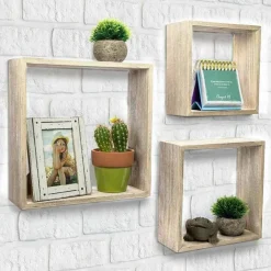 SET 3 MENSOLE DA PARETE MODERNE DESIGN CUBO MENSOLA SCAFFALE IN LEGNO MDF BEIGE