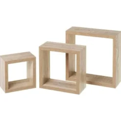 SET 3 MENSOLE DA PARETE MODERNE DESIGN CUBO MENSOLA SCAFFALE IN LEGNO MDF NATURE