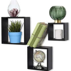 SET 3 MENSOLE DA PARETE MODERNE DESIGN CUBO MENSOLA SCAFFALE IN LEGNO MDF NERO