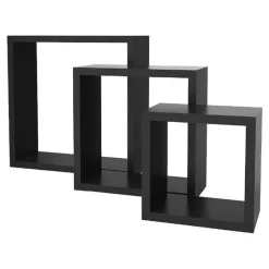 SET 3 MENSOLE DA PARETE MODERNE DESIGN CUBO MENSOLA SCAFFALE IN LEGNO MDF NERO