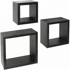 SET 3 MENSOLE DA PARETE MODERNE DESIGN CUBO MENSOLA SCAFFALE IN LEGNO MDF NERO