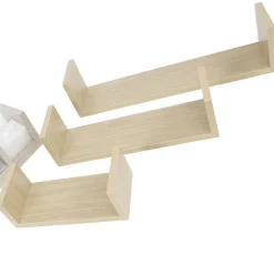 SET 3 MENSOLE DA PARETE MODERNE DESIGN CON BORDI MENSOLA SCAFFALE LEGNO NATURALE