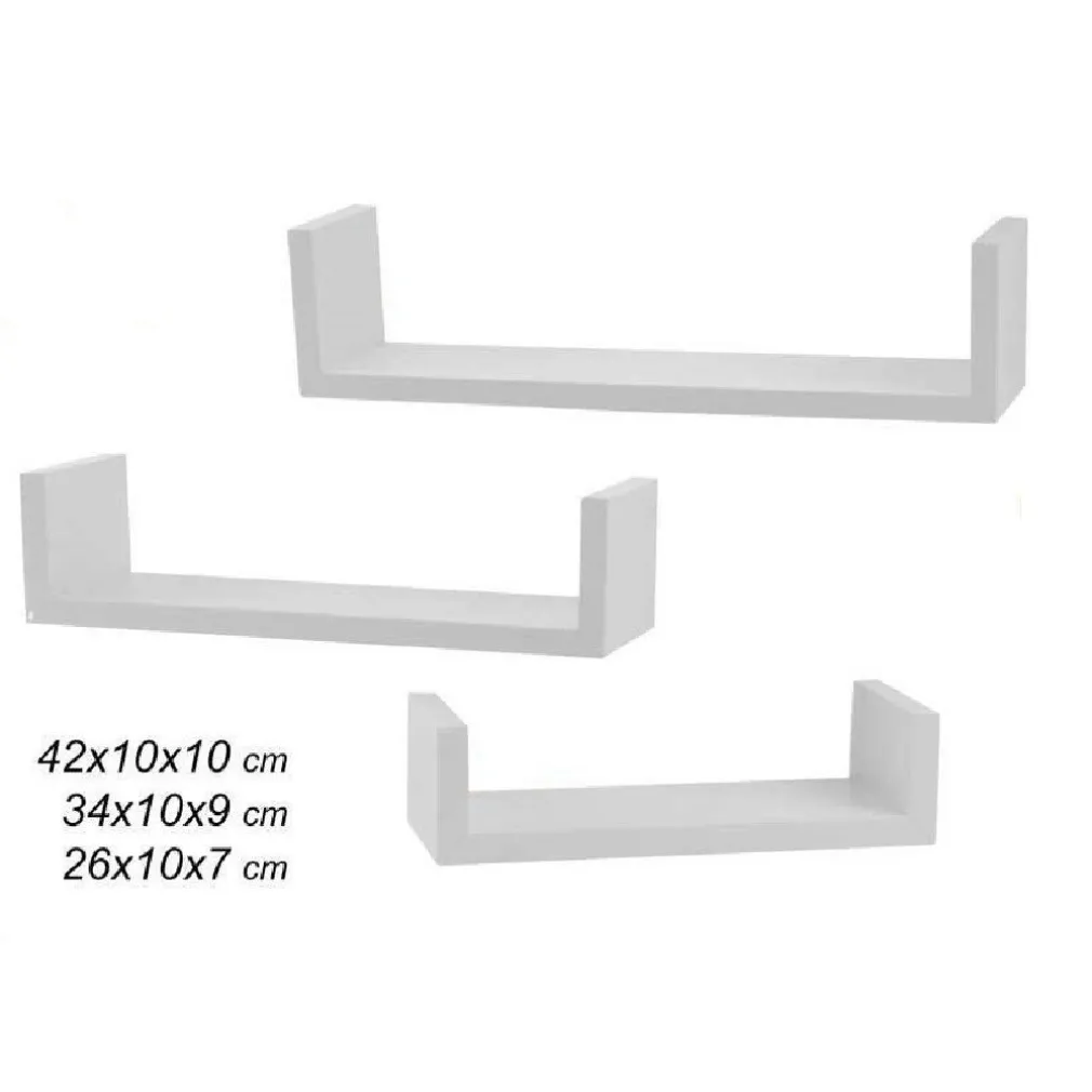 SET 3 MENSOLE PARETE IN LEGNO COLOR BIANCO MODERNE DESIGN BORDI SCAFFALE 621710