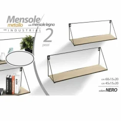 SET 2 MENSOLE PARETE RETTANGOLARE MENSOLA SCAFFALE METALLO E LEGNO 2 MISURE