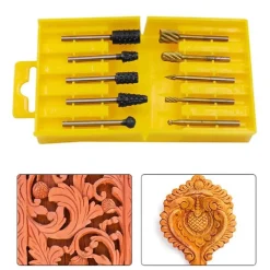 SET 10 MINI FRESE RASPE IN ACCIAIO PER LAVORAZIONE RIFINITURA LEGNO CODOLO 3 MM