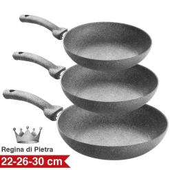 SET 3 PADELLE IN PIETRA ANTIADERENTI REGINA DI PIETRA DIAMETRO 22 - 26 - 30 CM