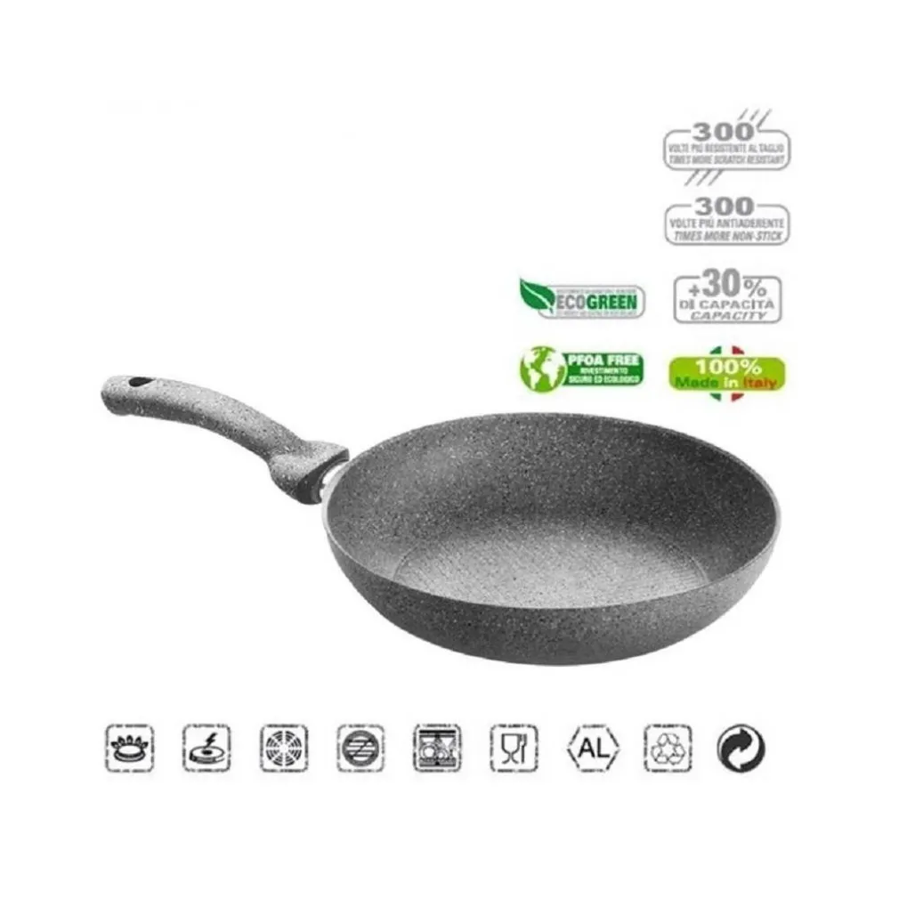 SET 3 PADELLE IN PIETRA ANTIADERENTI REGINA DI PIETRA DIAMETRO 22 - 26 - 30 CM