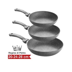 SET 3 PADELLE IN PIETRA ANTIADERENTI REGINA DI PIETRA DIAMETRO 20 - 24 - 28 CM