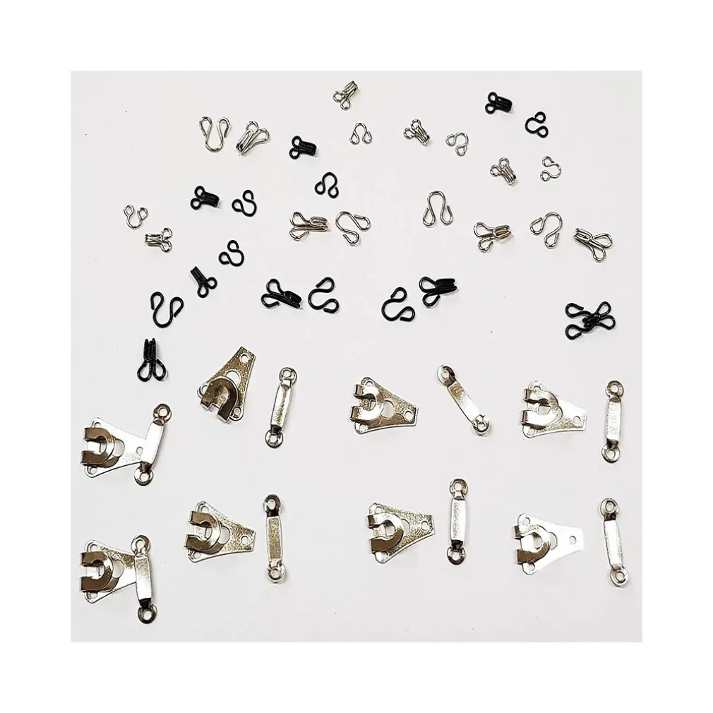 SET 24 PAIA UNCINELLI GANCETTI ACCIAIO NERO PER SARTA PANTALONI JEANS REGGISENO