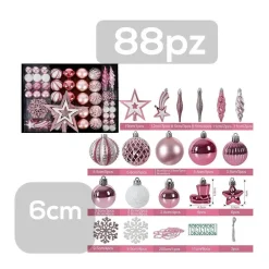 SET 88 PALLINE NATALIZIE DECORAZIONI 6 CM ADDOBBI PER ALBERO NATALE COLORE ROSA
