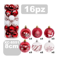SET 16 PALLINE NATALIZIE DECORAZIONI 8 CM ADDOBBI PER ALBERO DI NATALE XC-8551