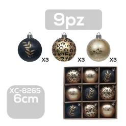 SET 9 PALLINE NATALIZIE DECORAZIONI 6 CM ADDOBBI PER ALBERO DI NATALE XC-8265