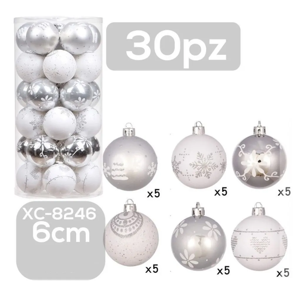 SET 30 PALLINE NATALIZIE DECORAZIONI 6 CM ADDOBBI PER ALBERO DI NATALE XC-8246