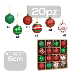 SET 20 PALLINE NATALIZIE DECORAZIONI 6 CM ADDOBBI PER ALBERO DI NATALE XC-8260