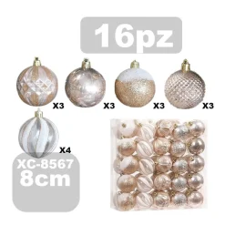 SET 16 PALLINE NATALIZIE DECORAZIONI 8 CM ADDOBBI PER ALBERO DI NATALE XC-8567