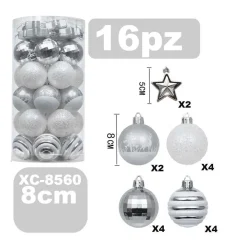 SET 16 PALLINE NATALIZIE DECORAZIONI 8 CM ADDOBBI PER ALBERO DI NATALE XC-8560
