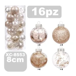 SET 16 PALLINE NATALIZIE DECORAZIONI 8 CM ADDOBBI PER ALBERO DI NATALE XC-8553